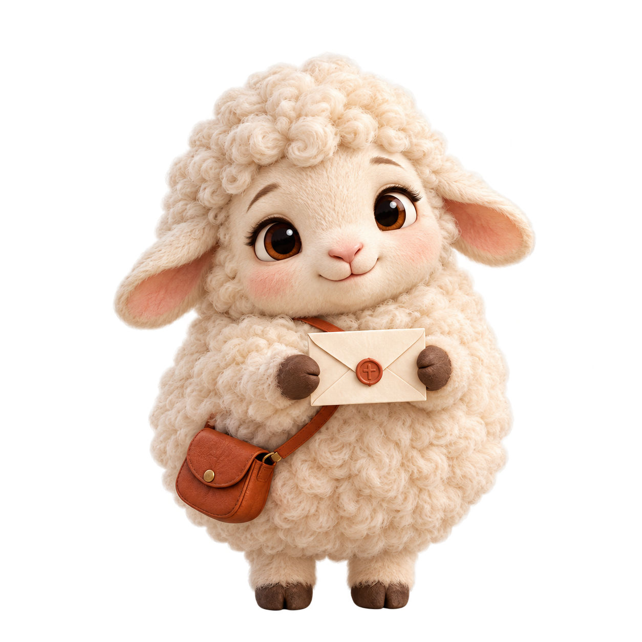 A lamb holding a letter